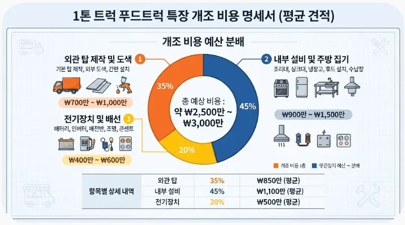 푸드트럭 소자본 창업시 차량 개조 비용 및 구조변경 승인 절차 2 1톤 트럭 푸드트럭 특장 개조 비용 명세서 (평균 견적)