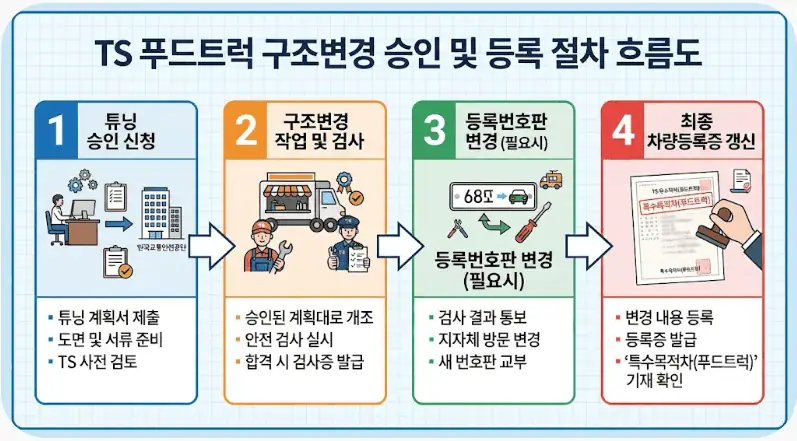 푸드트럭 소자본 창업시 차량 개조 비용 및 구조변경 승인 절차 3 TS 푸드트럭 구조변경 승인 및 등록 절차 흐름도