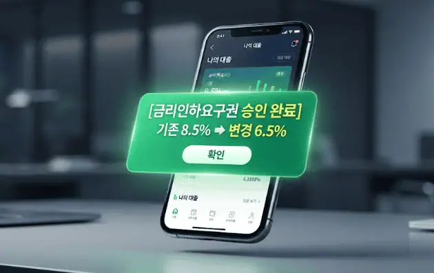 육아휴직으로 소득 반토막? 자동차 할부금 깎는 금리인하요구권 100% 활용법 2 금리인하요구권 승인 폰화면
