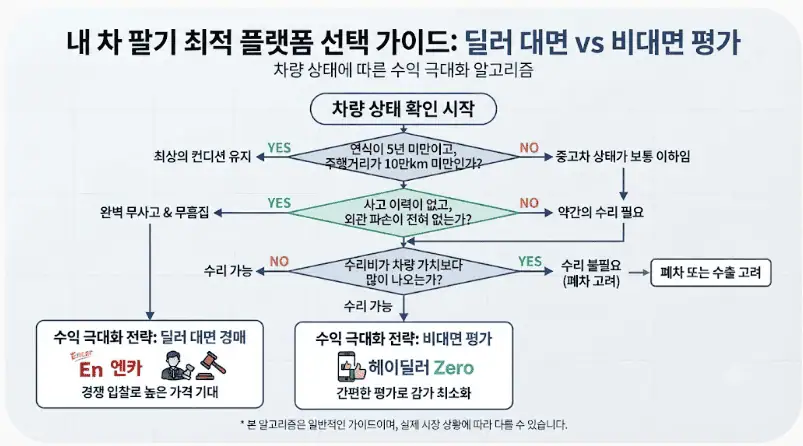 내차 팔기 최적 플랫폼 선택 가이드 - 딜러 대면 vs 비대면 평가