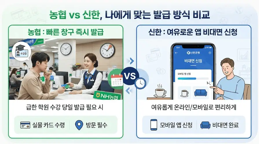 농협 vs 신한, 나에게 맞는 발급 방식 비교