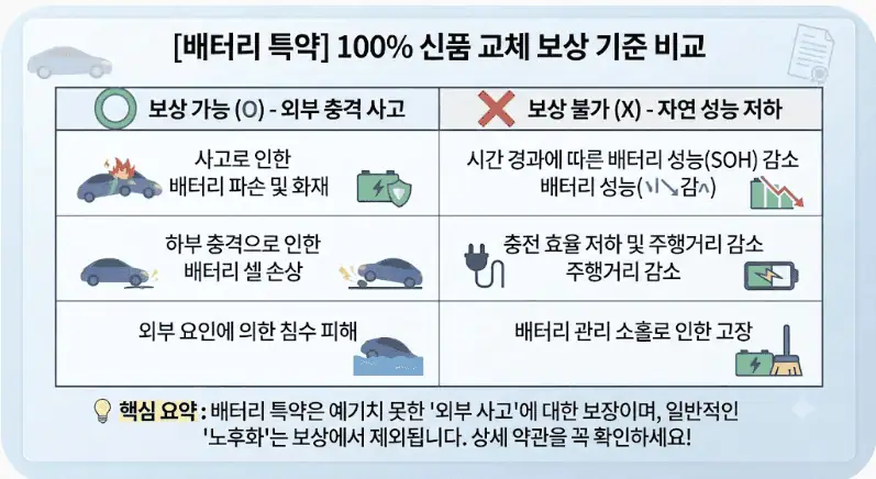 배터리 특약 - 100% 신품 교체 보상 기준 비교
