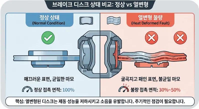 브레이크가 밀리고 떨릴 때, ABS 부품 통교체 막아내는 실전 응급조치 방법 2 브레이크 디스크 상태 비교 - 정상 vs 열변형