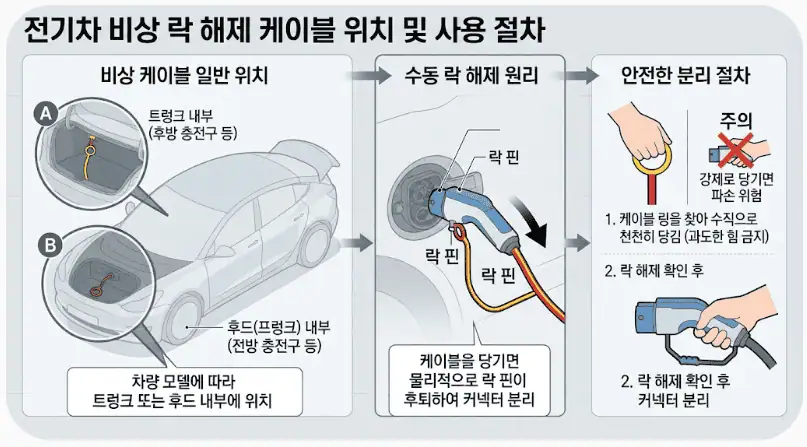 전기차 비상 락 해제 케이블 위치 및 사용 절차