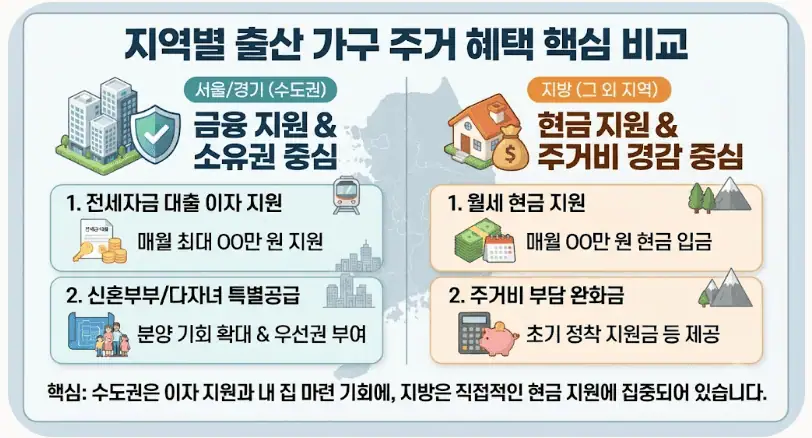 지역별 출산 가구 주거 혜택 핵심 비교