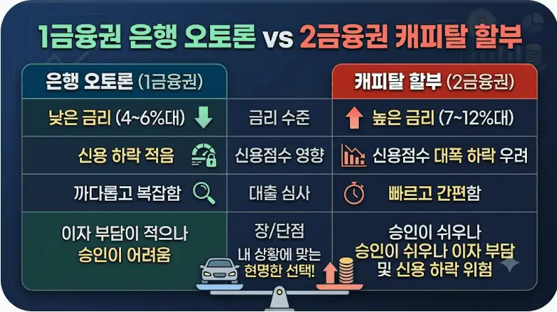 1금융권 은행 오토론 vs 2금융권 캐피탈 할부