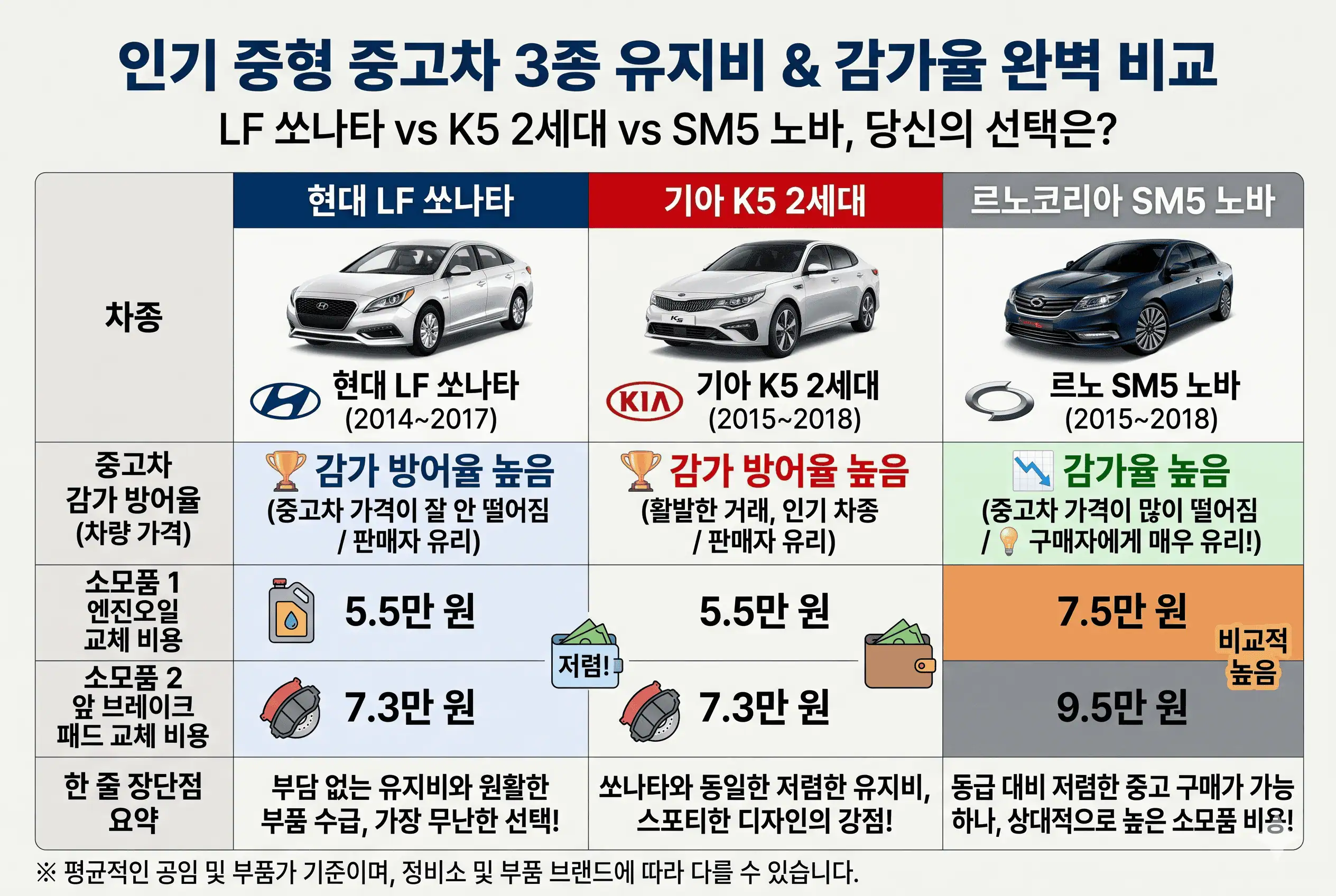 인기 중형 중고차 3종-LF 쏘나타 vs K5 2세대 vs SM5 노바의 중고차 감가율 비교_1