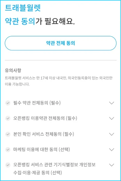 트래블월렛 앱 약관동의